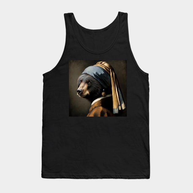 Wildlife Conservation - Pearl Earring Black Bear Meme Tank Top by Edd Paint Something